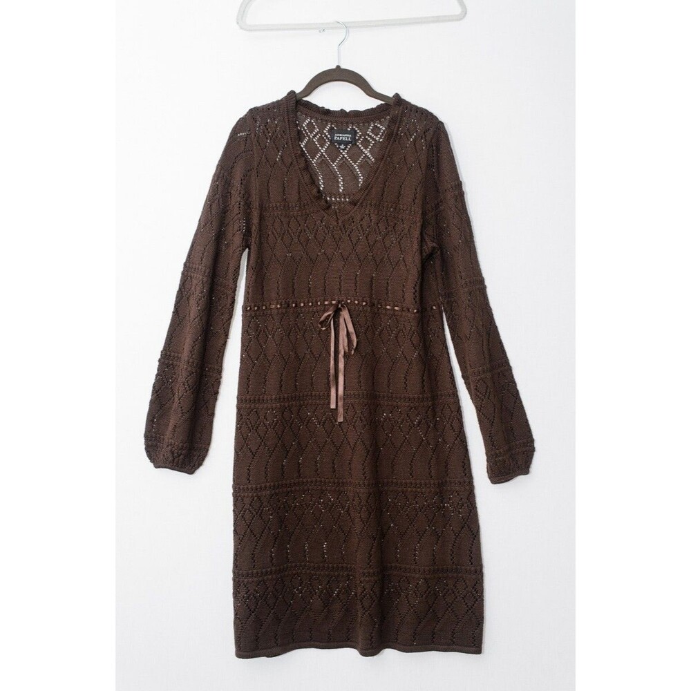 Adrianna Papell Dress Medium Brown crochet wool blend longsleeve Festival